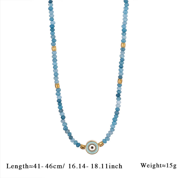 Collar con colgante de ojo malvado con cuentas de cristal natural de Olivenorma