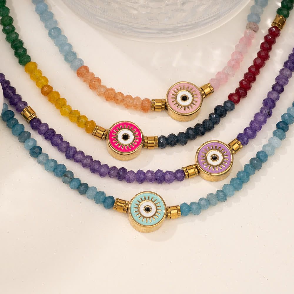 Collar con colgante de ojo malvado con cuentas de cristal natural de Olivenorma
