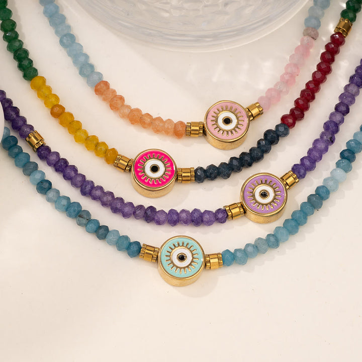 Collar con colgante de ojo malvado con cuentas de cristal natural de Olivenorma