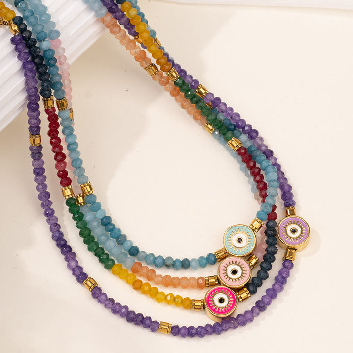 Collar con colgante de ojo malvado con cuentas de cristal natural de Olivenorma