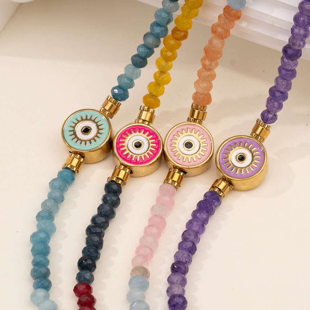 Collar con colgante de ojo malvado con cuentas de cristal natural de Olivenorma