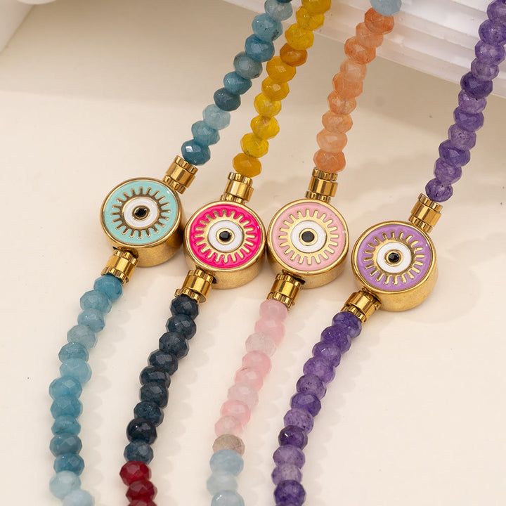 Collar con colgante de ojo malvado con cuentas de cristal natural de Olivenorma