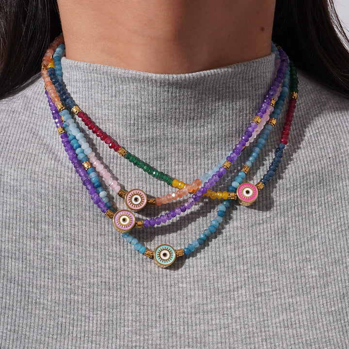 Collar con colgante de ojo malvado con cuentas de cristal natural de Olivenorma
