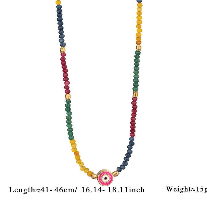 Collar con colgante de ojo malvado con cuentas de cristal natural de Olivenorma