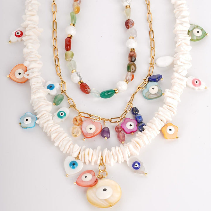 Collar de cuentas de concha de cristal natural Olivenorma con ojo malvado