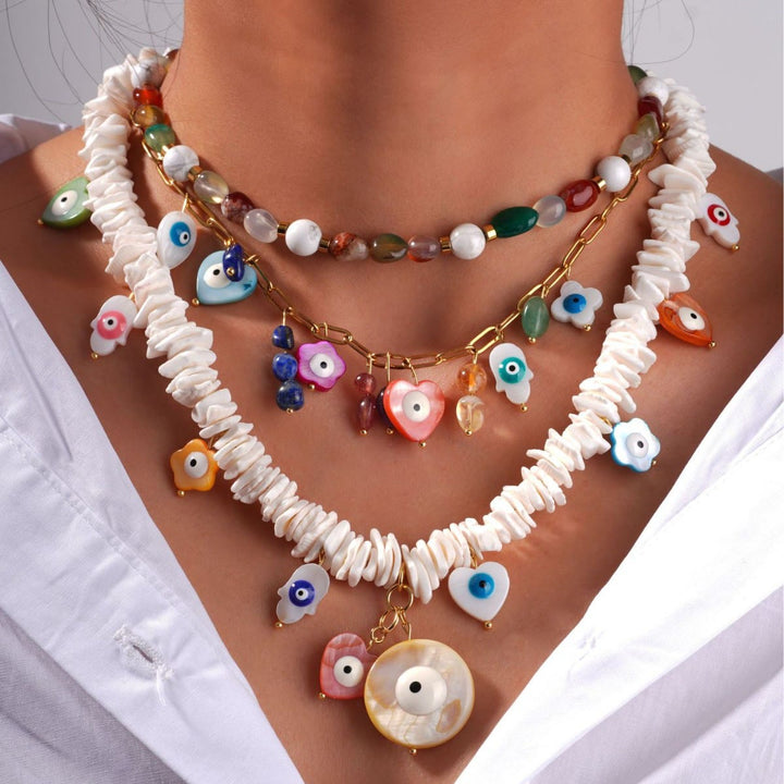 Collar de cuentas de concha de cristal natural Olivenorma con ojo malvado