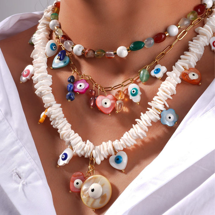 Collar de cuentas de concha de cristal natural Olivenorma con ojo malvado