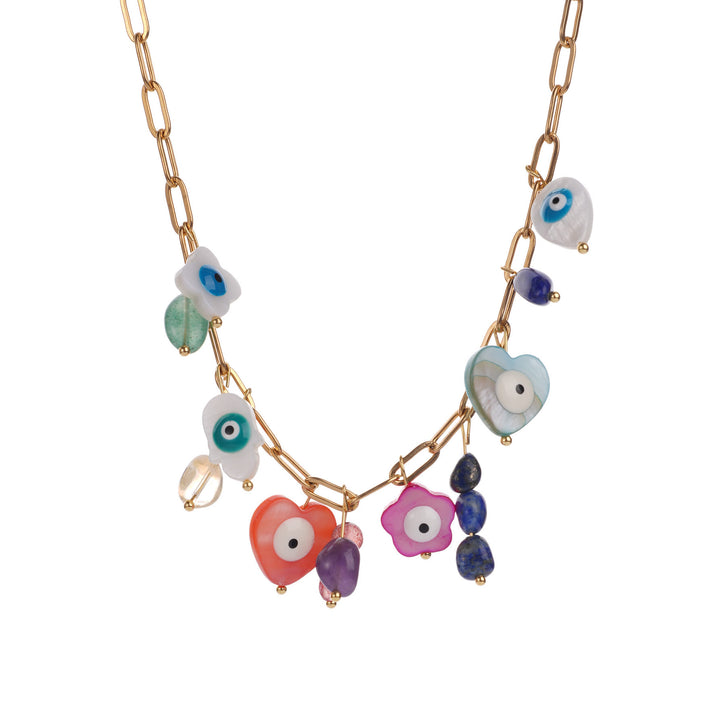 Collar de cuentas de concha de cristal natural Olivenorma con ojo malvado
