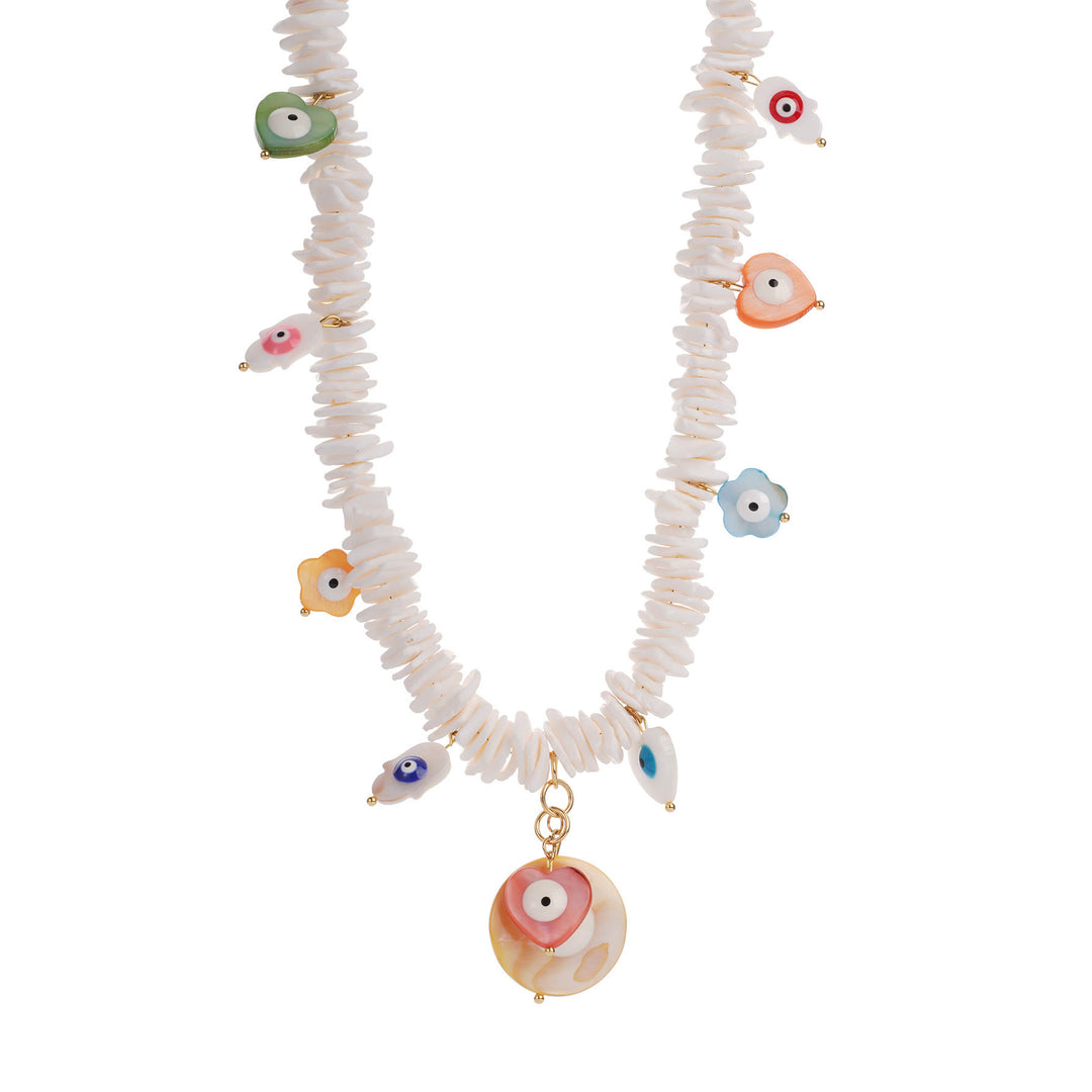 Collar de cuentas de concha de cristal natural Olivenorma con ojo malvado