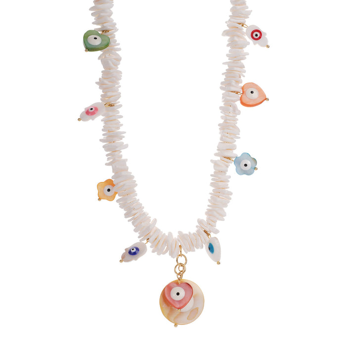 Collar de cuentas de concha de cristal natural Olivenorma con ojo malvado