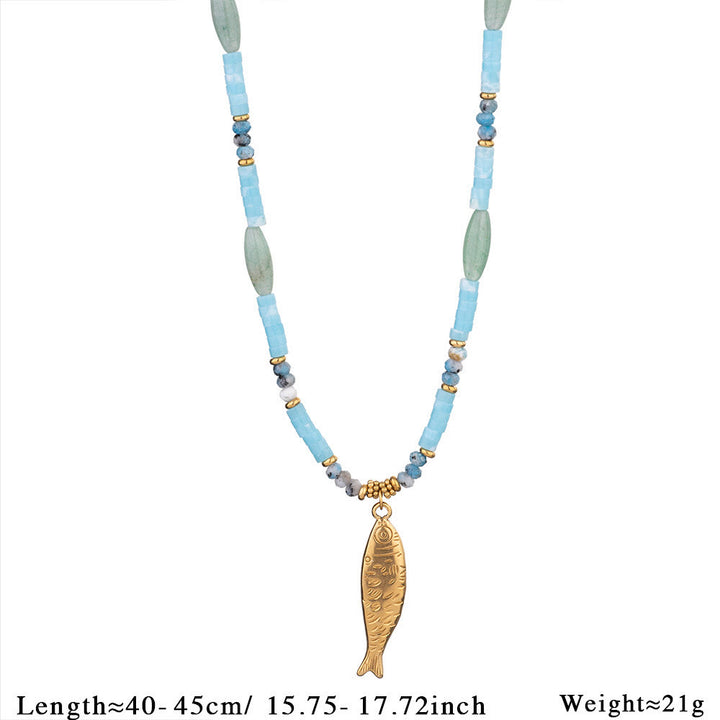 Collar con colgante de pez de acero inoxidable con cuentas de cristal de Olivenorma