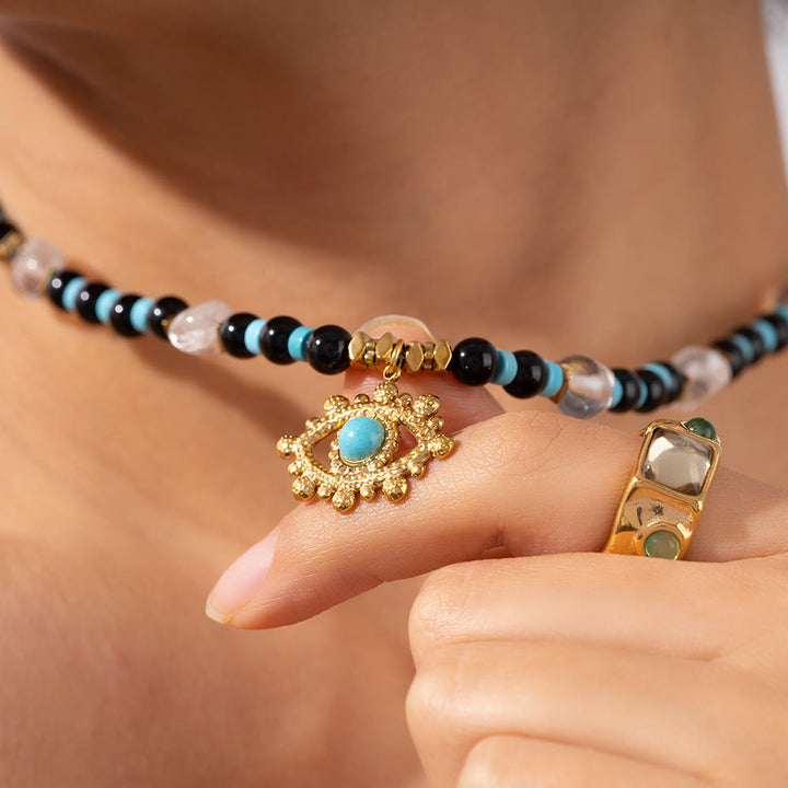 Collar de ojo de tigre con amatista y cuentas de Olivenorma