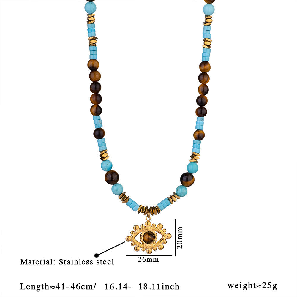 Collar de ojo de tigre con amatista y cuentas de Olivenorma