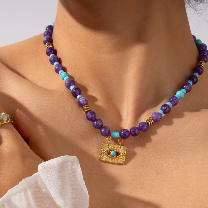 Collar de ojo de tigre con amatista y cuentas de Olivenorma