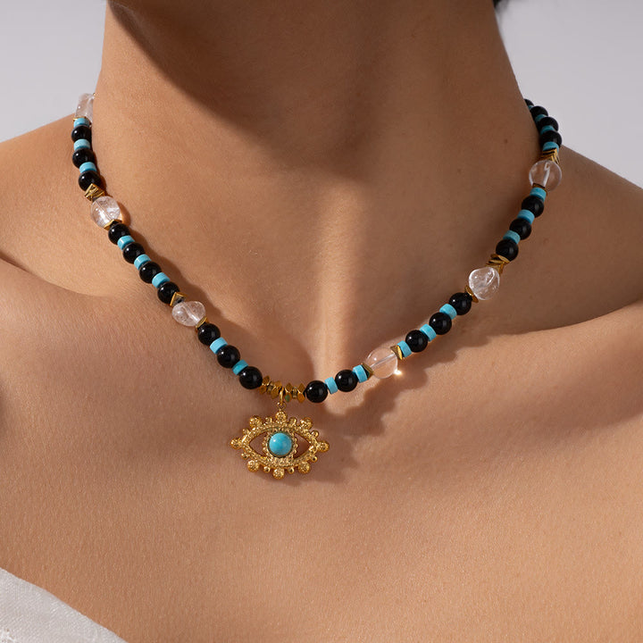 Collar de ojo de tigre con amatista y cuentas de Olivenorma