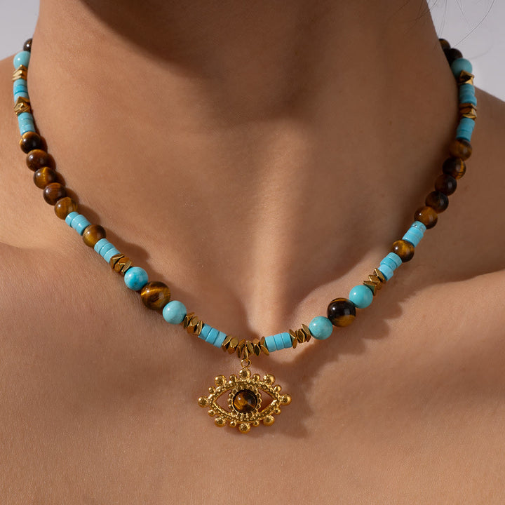 Collar de ojo de tigre con amatista y cuentas de Olivenorma