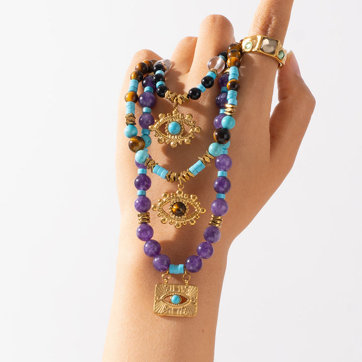 Collar de ojo de tigre con amatista y cuentas de Olivenorma