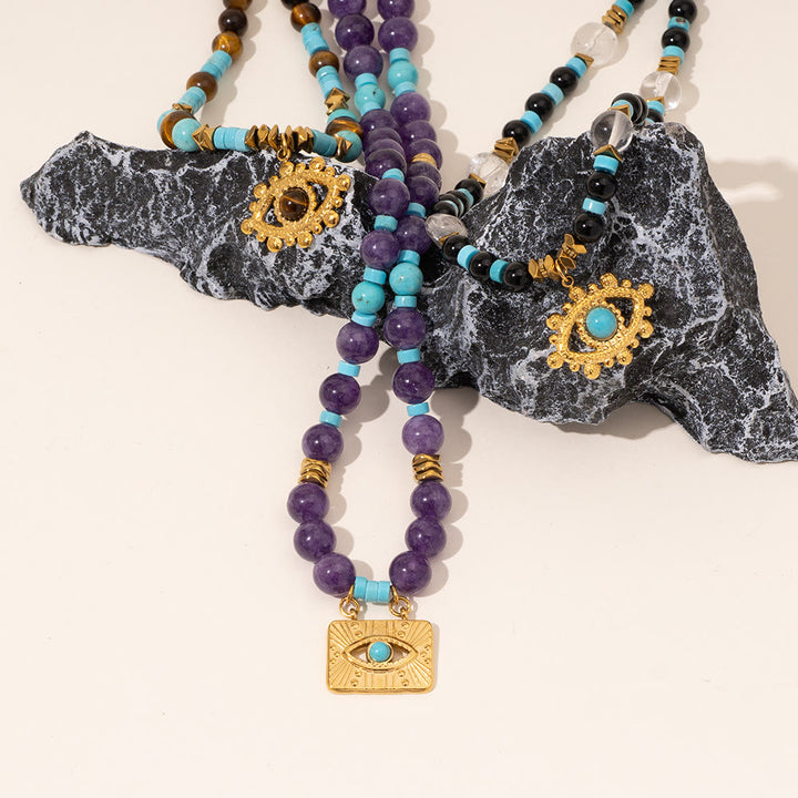Collar de ojo de tigre con amatista y cuentas de Olivenorma