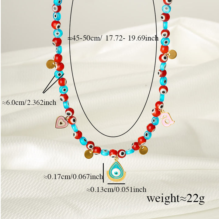 Collar con colgante de ojo malvado y cuentas de piedra del emperador Olivenorma