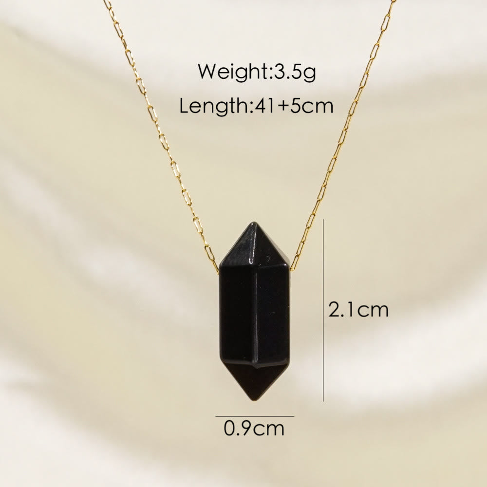 Collar de acero y titanio con colgante de doble punta de cristal Olivenorma