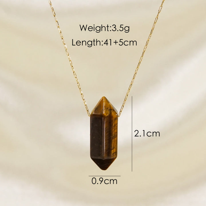 Collar de acero y titanio con colgante de doble punta de cristal Olivenorma