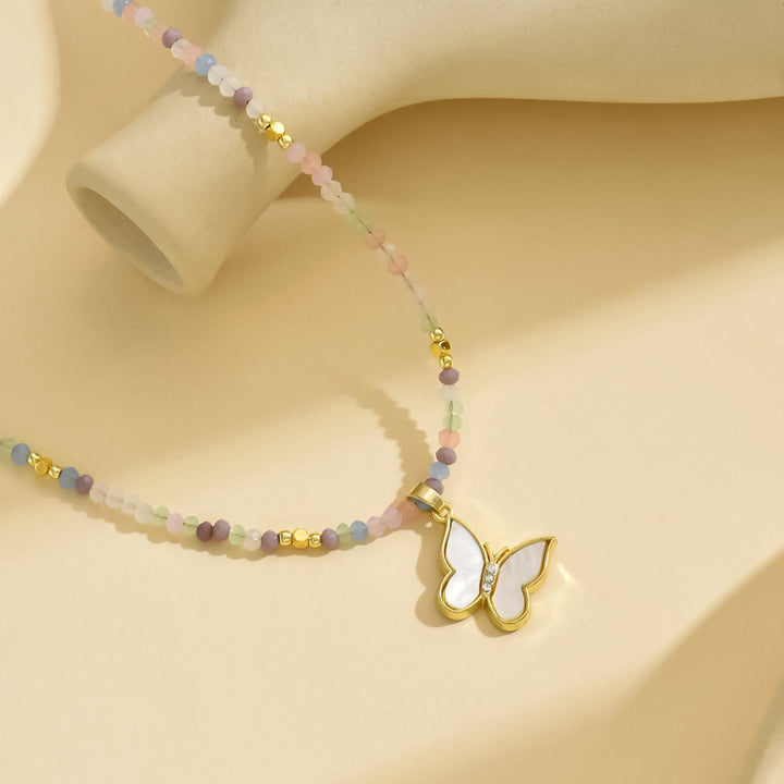 Collar con colgante de ojo malvado con cuentas de cristal natural de Olivenorma
