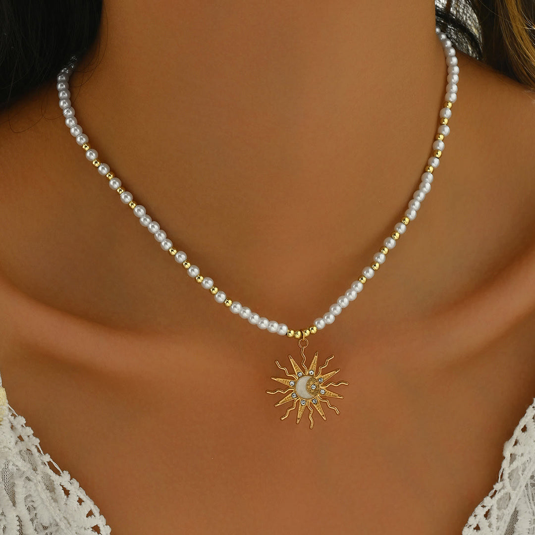 Collar con colgante de ojo malvado con cuentas de cristal natural de Olivenorma