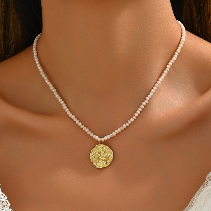 Collar con colgante de ojo malvado con cuentas de cristal natural de Olivenorma