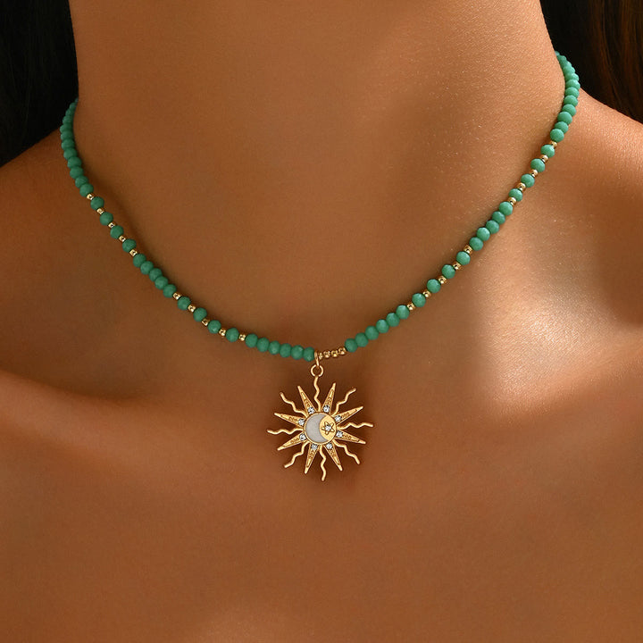 Collar con colgante de ojo malvado con cuentas de cristal natural de Olivenorma