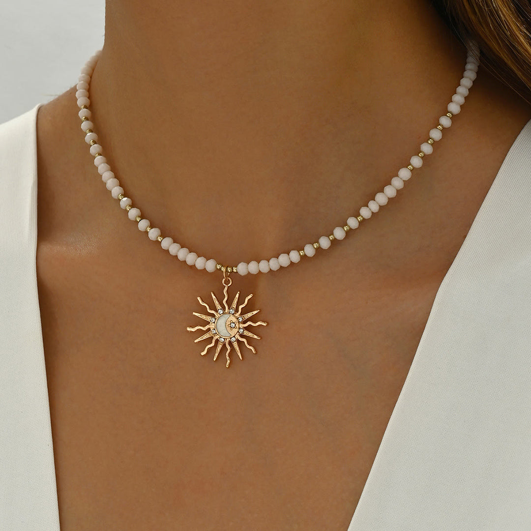 Collar con colgante de ojo malvado con cuentas de cristal natural de Olivenorma
