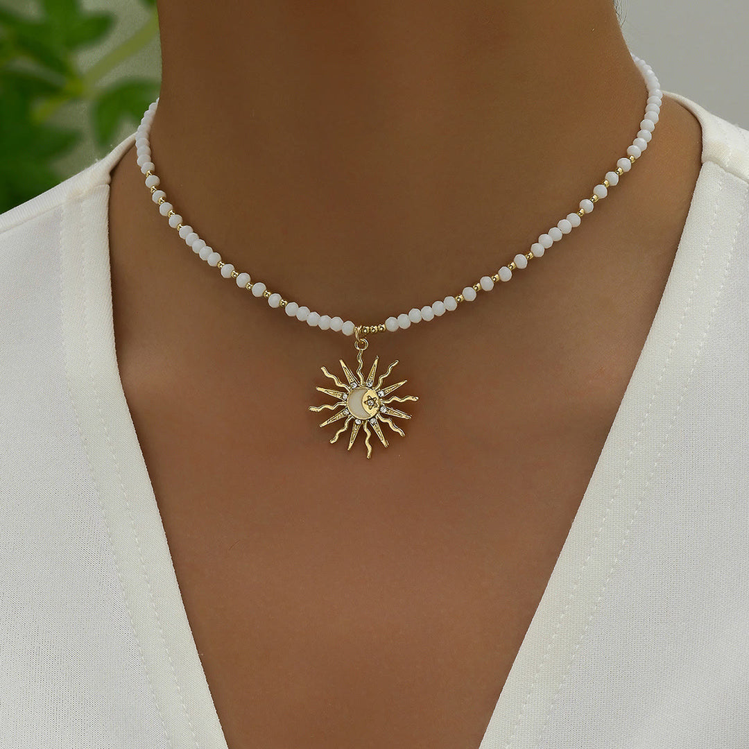 Collar con colgante de ojo malvado con cuentas de cristal natural de Olivenorma