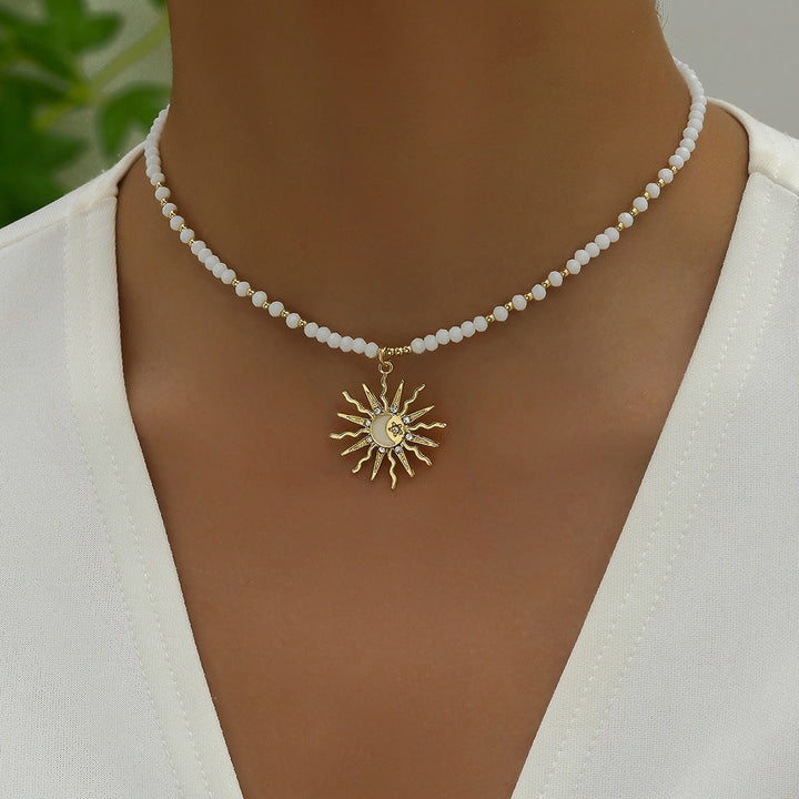 Collar con colgante de ojo malvado con cuentas de cristal natural de Olivenorma