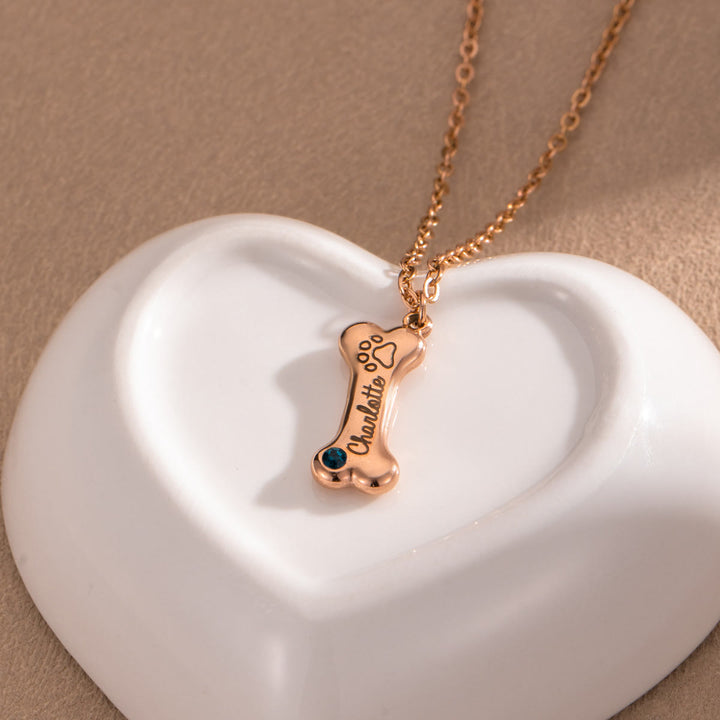 Collar de hueso de perro de acero inoxidable personalizado Olivenorma con piedra de nacimiento