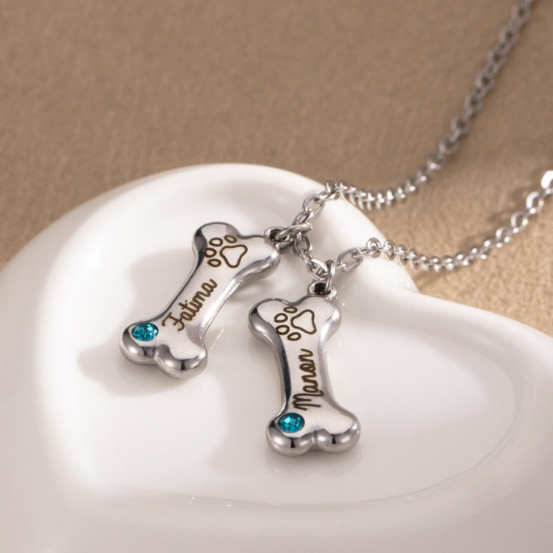 Collar de hueso de perro de acero inoxidable personalizado Olivenorma con piedra de nacimiento