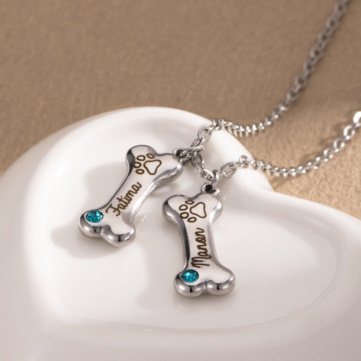Collar de hueso de perro de acero inoxidable personalizado Olivenorma con piedra de nacimiento