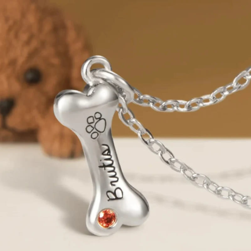 Collar de hueso de perro de acero inoxidable personalizado Olivenorma con piedra de nacimiento