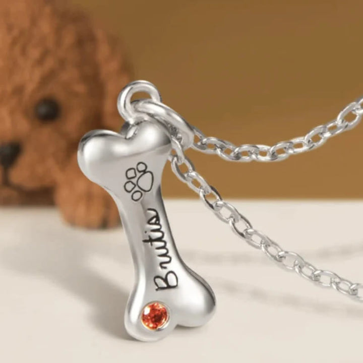 Collar de hueso de perro de acero inoxidable personalizado Olivenorma con piedra de nacimiento