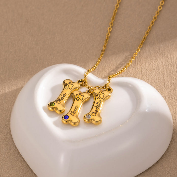 Collar de hueso de perro de acero inoxidable personalizado Olivenorma con piedra de nacimiento