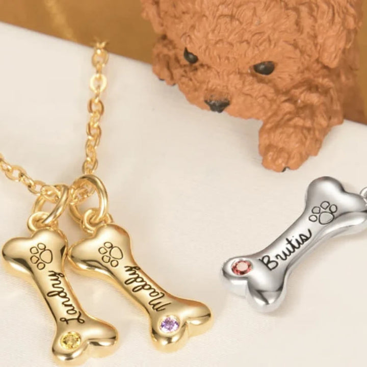 Collar de hueso de perro de acero inoxidable personalizado Olivenorma con piedra de nacimiento