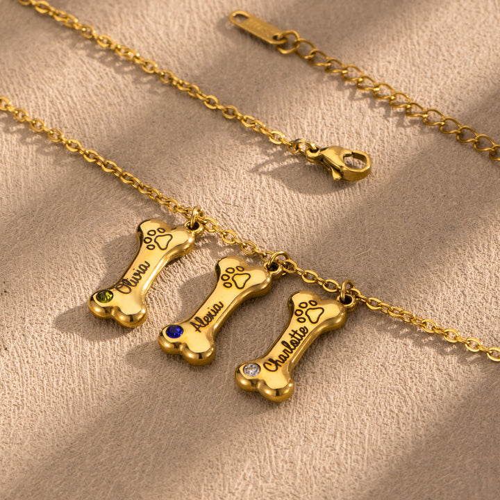 Collar de hueso de perro de acero inoxidable personalizado Olivenorma con piedra de nacimiento