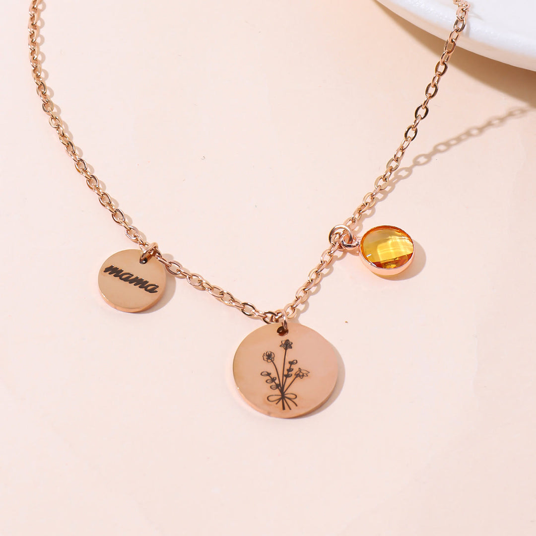 Collar de acero inoxidable con flor de nacimiento y piedra de nacimiento personalizado de Olivenorma