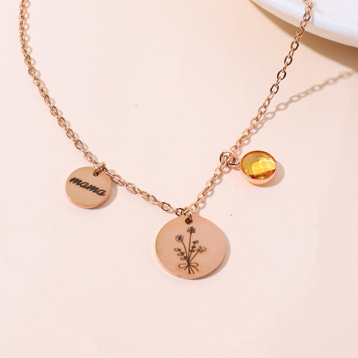 Collar de acero inoxidable con flor de nacimiento y piedra de nacimiento personalizado de Olivenorma