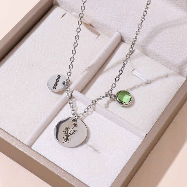 Collar de acero inoxidable con flor de nacimiento y piedra de nacimiento personalizado de Olivenorma