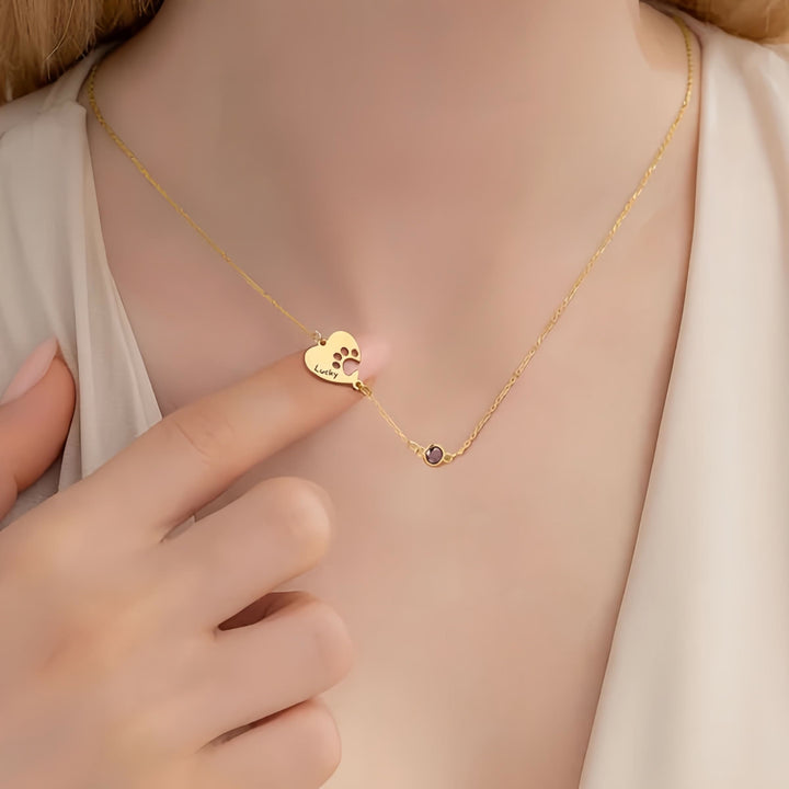 Collar personalizado Olivenorma con corazón hueco y piedra de nacimiento de pata de perro