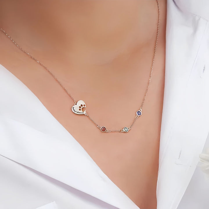 Collar personalizado Olivenorma con corazón hueco y piedra de nacimiento de pata de perro