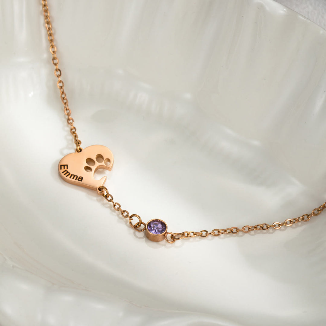 Collar personalizado Olivenorma con corazón hueco y piedra de nacimiento de pata de perro
