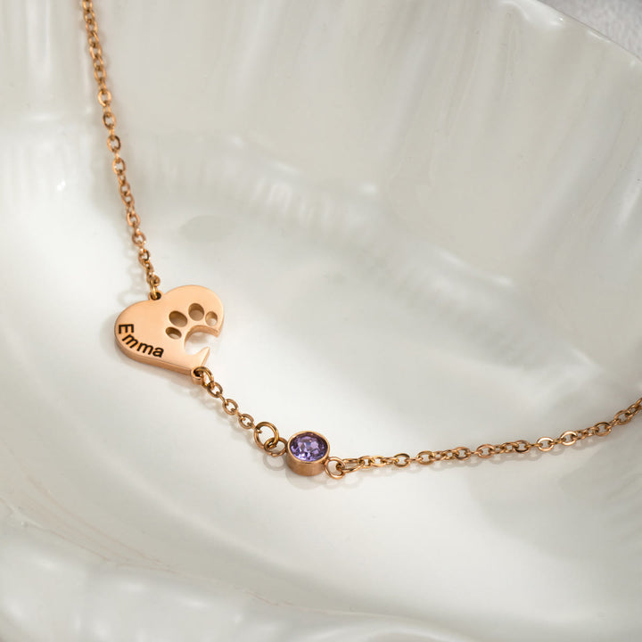 Collar personalizado Olivenorma con corazón hueco y piedra de nacimiento de pata de perro