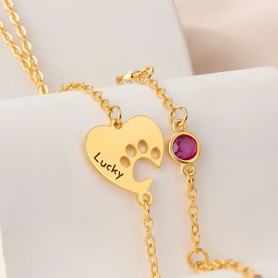 Collar personalizado Olivenorma con corazón hueco y piedra de nacimiento de pata de perro