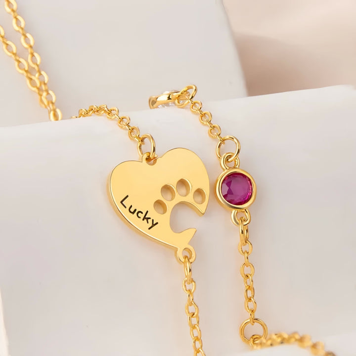 Collar personalizado Olivenorma con corazón hueco y piedra de nacimiento de pata de perro