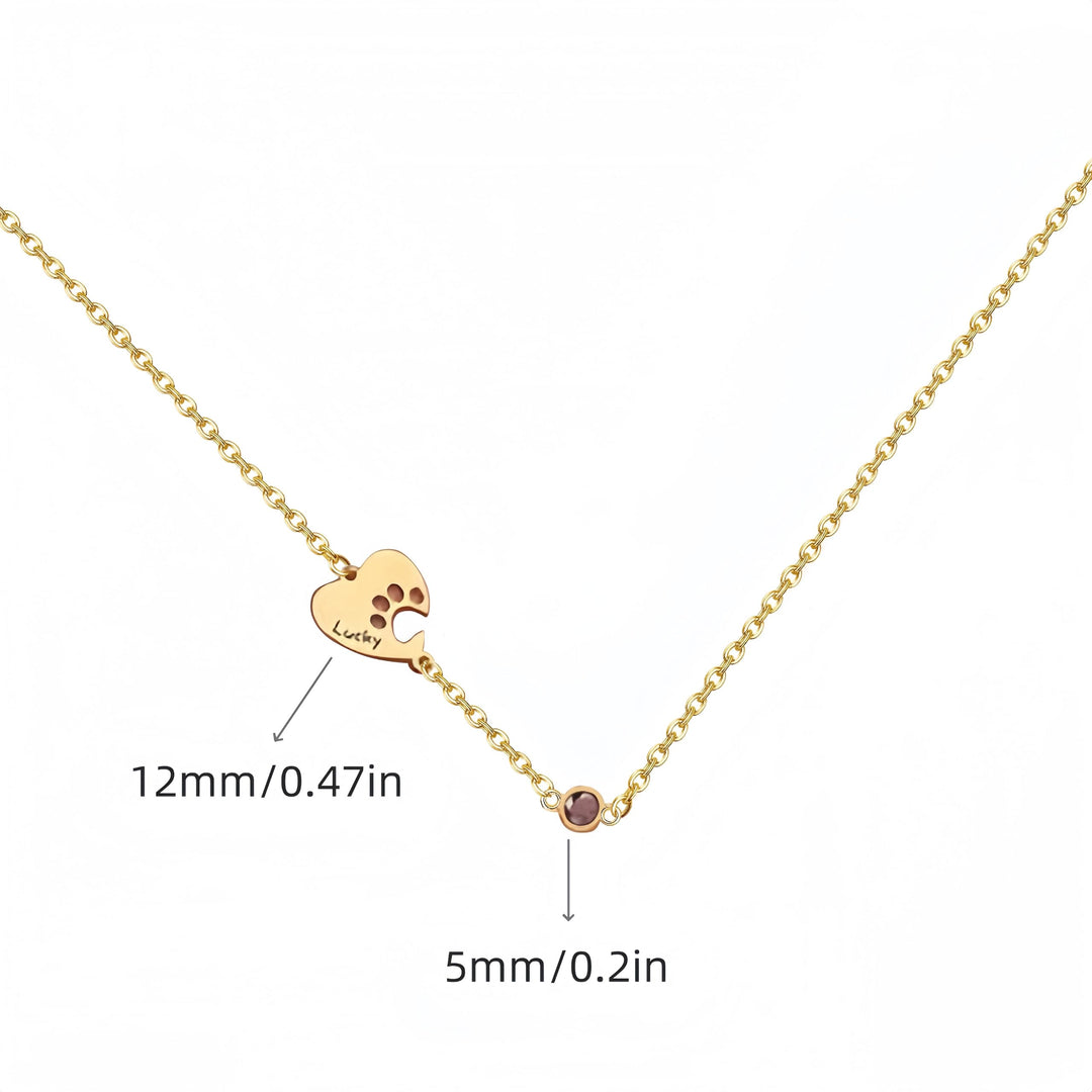 Collar personalizado Olivenorma con corazón hueco y piedra de nacimiento de pata de perro